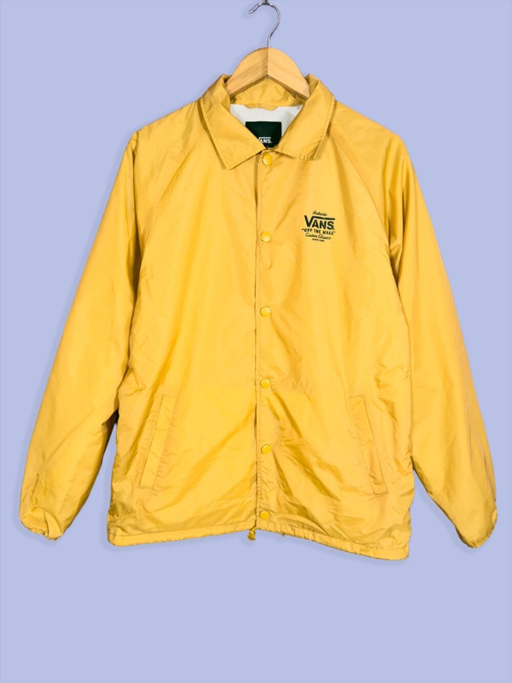 Vans Yellow Nylon Coaches Jacket Snap Front Windbreaker Skate Streetwear Medium